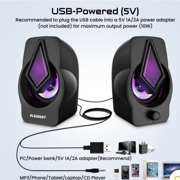 Elegiant 2.0 USB Computer Speakers 10w Stero Sound - Picture 2 of 7